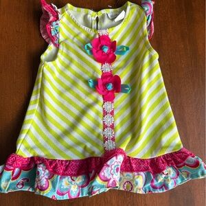 Emily Rose Lime and Pink Striped Baby Dress